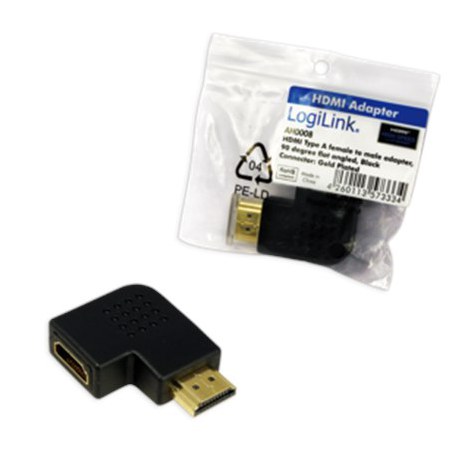 Logilink HDMI right angle adapter | 19 pin HDMI Type A | Male | 19 pin HDMI Type A | Female | Black
